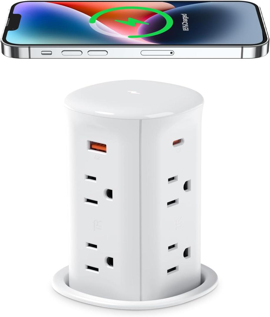ANNQUAN 3" Pop Up Countertop Receptacle with 4 USB Ports 15W Wireless Charger,Max 65W Power Delivery Pop Up Outlet for Home Office Kitchen (White)