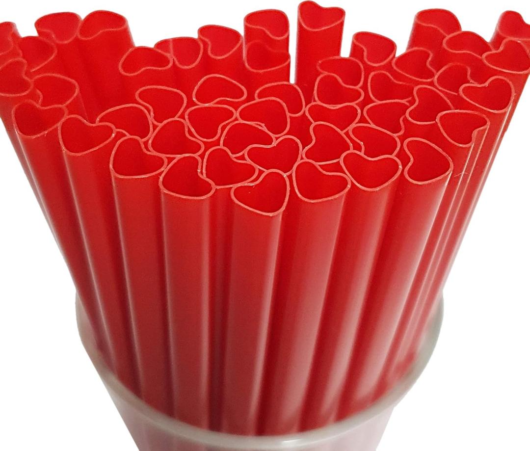 100pcs Heart Shaped Red Straws Disposable Drinking Cute Straw Individually Wrapped plastic red straw Valentines day Cocktail Party Birthday Party Bridal Shower Wedding supplies
