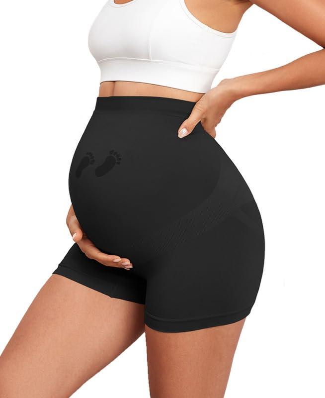Y25D Maternity Shapewear Seamless Underwear Over Bump Pregnancy Shorts High Waist Panties Under Dress Belly Support Black, XXL
