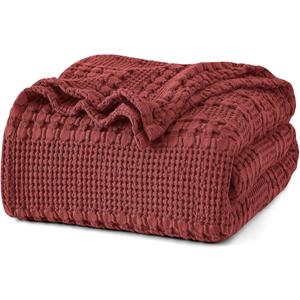 PHF 100% Cotton Waffle Weave Blanket Twin Size for Bed, Soft Lightweight & Breathable for Spring and Summer, All-Season Comfort, Luxury Aesthetic Blanket for Home Decor, 66"x90", Wine Red