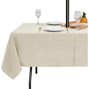 LUSHVIDA Outdoor Tablecloth with Umbrella Hole - Patio Table Cloth Zippered Rectangle 60x102 Inch, Beige Linen-Look Polyester Table Cover Water Resistant for Picnic Outside