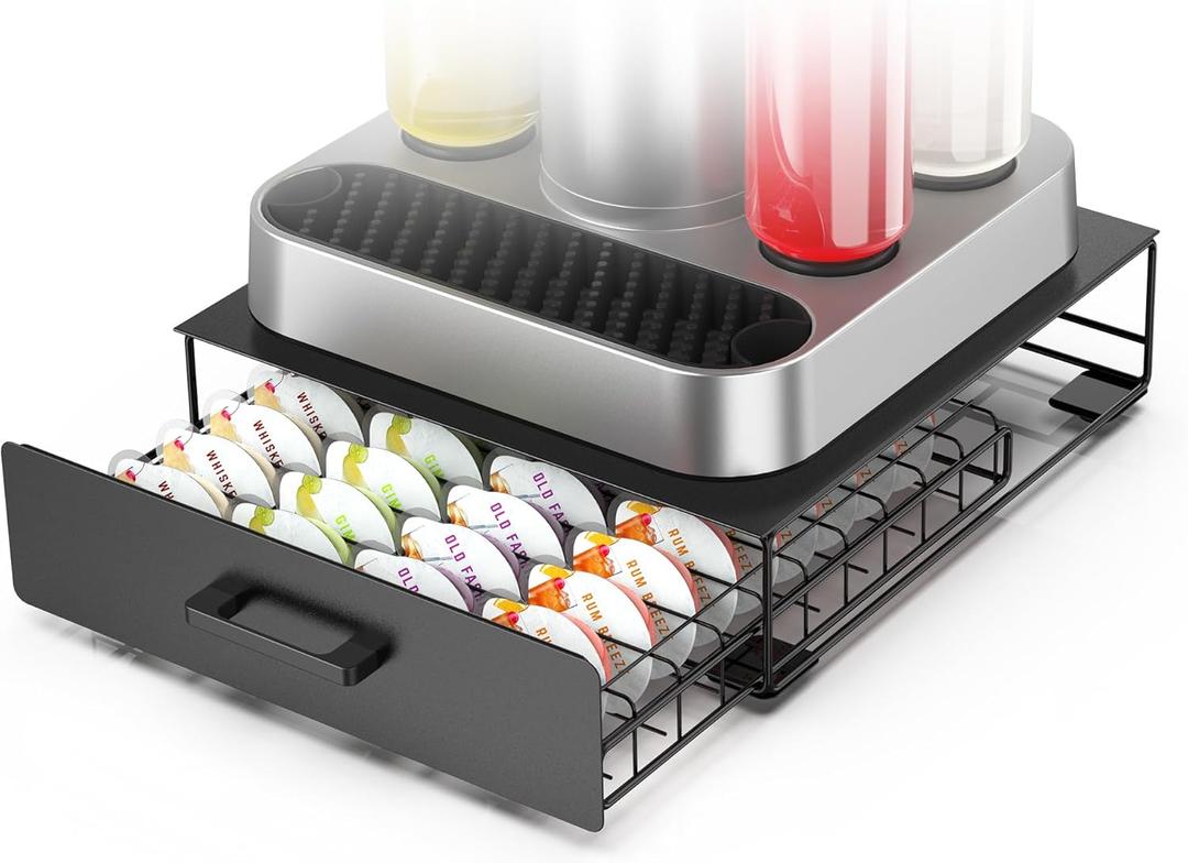 Storage Drawer for Bartesian Capsules, Stackable Cocktail Pod Holder for Bartesian Cocktail Machine Compatible with Bev by BLACK+DECKER Cocktail Machine - Black/40 Pods Capacity (Black/40 Pods - Simple Style)