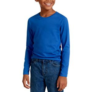 3 x Boys Cotton Long Sleeve Shirts Soft Breathable Crewneck Tees for Kids, Fashion Basic Tops 4-12 Years (XS)