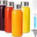 Zukro Glass Water Bottles with Lids 10.5 oz, 4 Pack Reusable Clear Glass Small Juice Bottles With Stainless Steel Cap for Juicing, Milk, Ginger Shot, BPA Free Leak Proof 300ml Drinking Jar