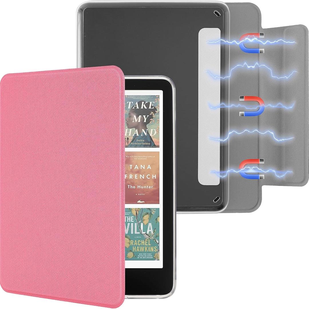 Detachable Magnetic Case for 6.8" Kindle Paperwhite (11th Generation-2021) and Kindle Paperwhite Signature Edition, Slim PU Shell Cover Case with Auto Wake/Sleep, Dark Pink