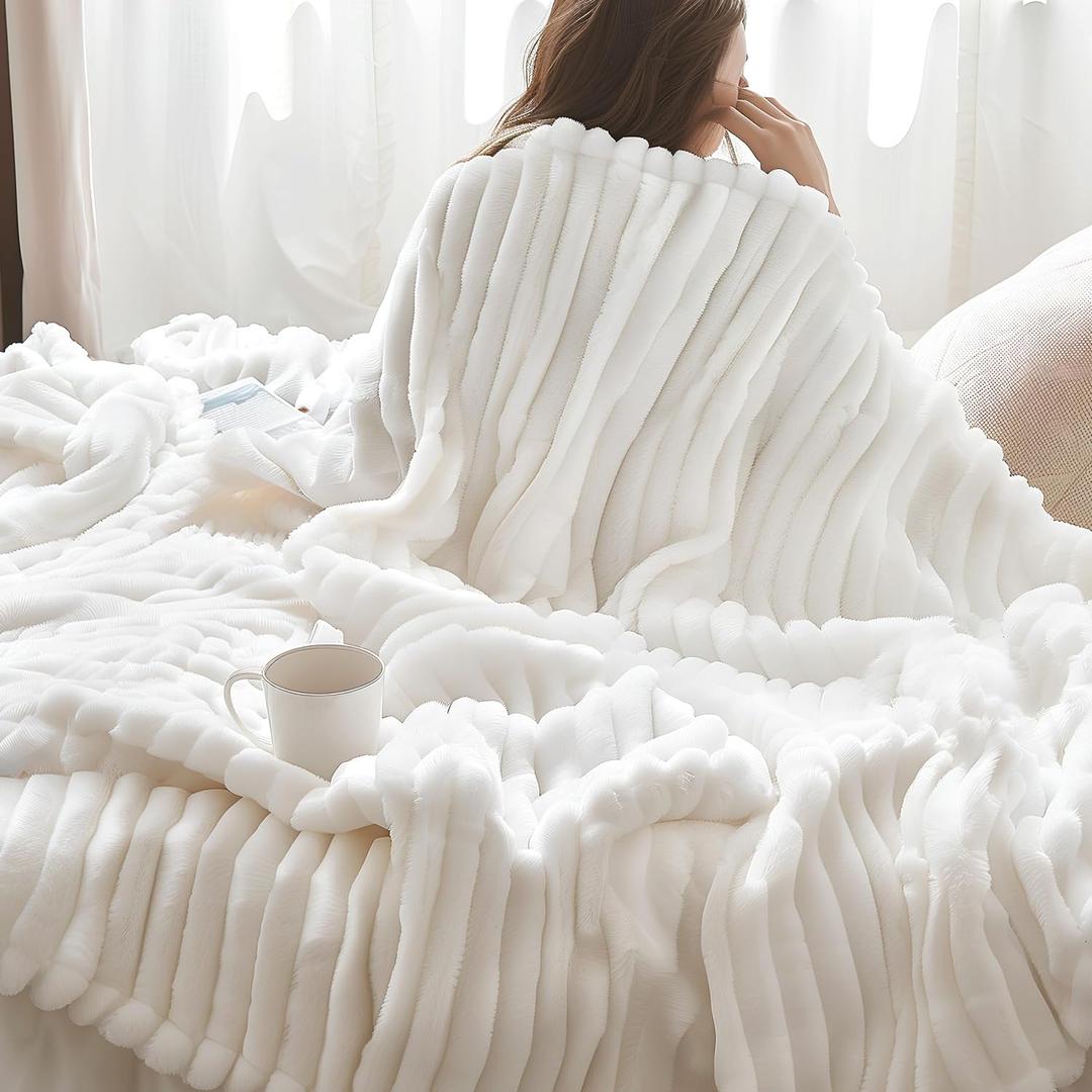 Bedsure Blankets Queen Size for Bed - GentleSoft Cozy Soft Blankets for Women, Cute Large Bedding Fleece Throws for Girls, Off White, 90x90 Inches