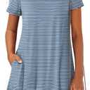 ANRABESS Women's Summer T Shirt Dress Casual V Neck Short Sleeve Floral Boho Flowy Mini Dresses 2026 Beach Vacation Clothes (Blue, M)