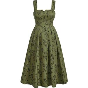 WDIRARA Women's Plus Size Floral Sleeveless A Line Dress Flared Hem Long Cami Dress 1XL