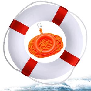 Child Pool Life Ring Buoy Life Preserver Ring with Lifesaving Rope Reflective Tape Yard Wall Decoration 10.6"/19.68" (Red)
