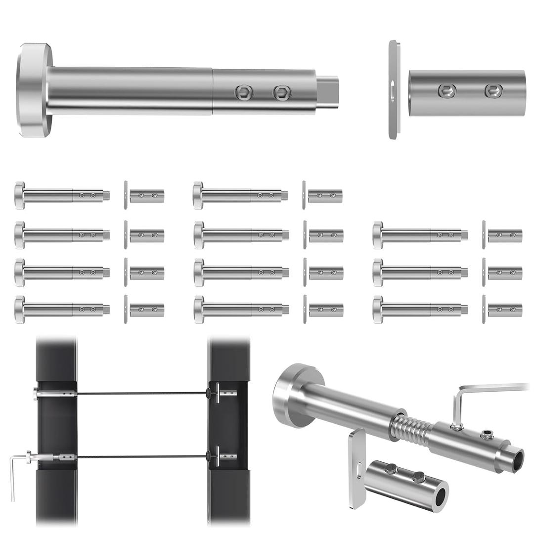 [Patent] Gyykzz 10Pairs Swageless Invisible Cable Railing Kit, T316 Stainless Steel Reusable Tensioner & Fixed End, Screw-Locking Hardware No Crimping Required, Fit for 2"x2" Metal Railing Post System