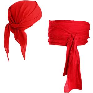 DOOVID Halloween Pirate Costume Accessories Pirate Head Scarf Sash Belt Pirate Bandana Headband Waist Belt (One Size, Red)