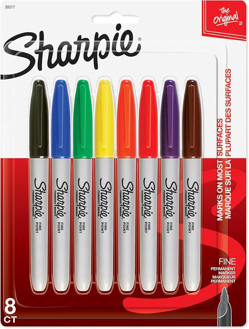 Sharpie Permanent Markers, Fine Point, 8 Pack, Assorted Colors (30217PP) (8 Count (Pack of 1))