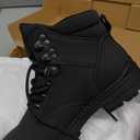 ANJOUFEMME Womens Comfy Outdoor Hiking Boots-Low heels Combat Ankle Boots for Women Non Slip Lace up Winter Shoes for Backpacking Trekking Walking (6, Beige)