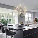 20" Modern Nickel Sputnik Chandelier 9-Lights Mid-Century Modern Starburst Chandelier Vintage Chrome Solid Metal Sputnik Chandeliers for Dining Room, Living Room, Bedroom, Kitchen, E12