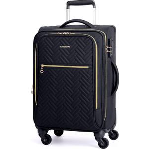 BAGSMART Carry On Luggage 20 Inch,Softside Expandable Suitcase with Spinner Wheels, Luggage 22x14x9 Airline Approved Rolling Lightweight Suitcases for Women Men, Compact Carry-On (Black)