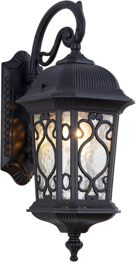 NLIEOPDA Large Outdoor Wall Light 20.87" H Black Waterproof Outside Wall Sconce Classical European Style Porch Light with Water Glass for Entryways, Yards, Front Porch