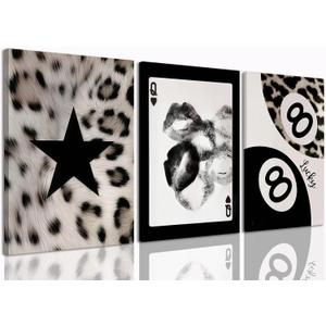 SongZest 3 Piece Canvas Wall Art Y2K Wall Decor Lucky 8 Ball Pictures Leopard Painting Queen of Spades Framed Art Retro Prints Aesthetic Artwork for Game Room Bar Apartment