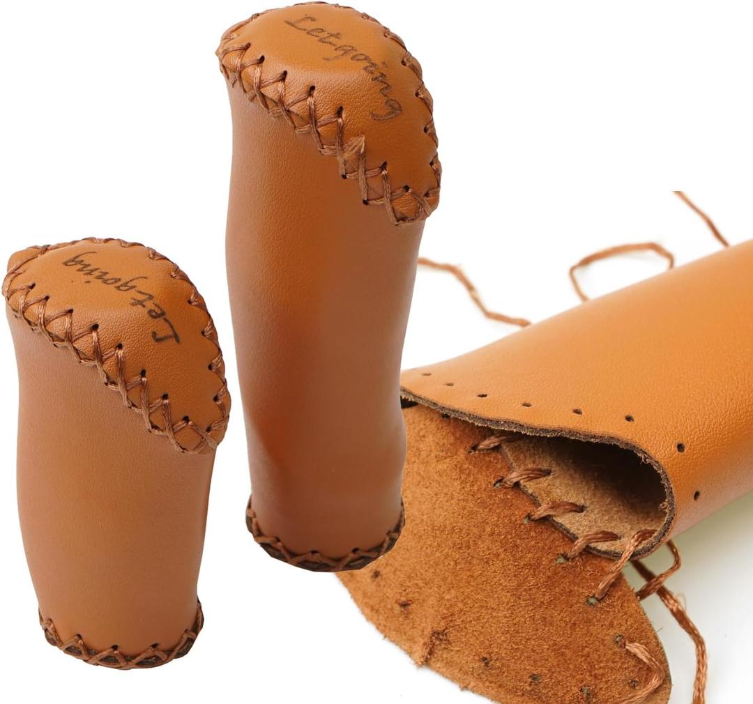 Leather Bike Grips for Twist Shifter, 7/8" Handle Bar Grips, Comfortable Handmade Short Shift for Beach Cruiser, Classic City Vintage Accessories, Women and Men (Brown)