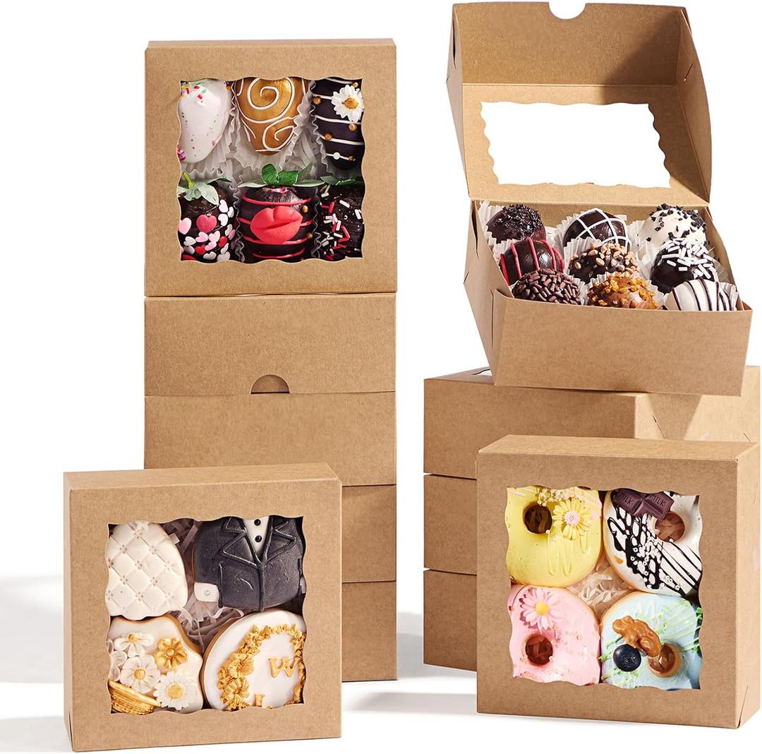 50 Pcs 5x5x2 Inch Cookies Boxes with Window Pastry Bakery Boxes Donut Boxes Soap Truffle Box Browine Cake Box Chocolate Covered Strawberries Box for Valentine's
