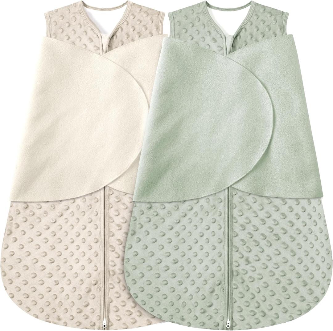 Newborn Sleep Sack Baby Swaddle,0-12 Months,3-Way Adjustable Wearable Blanket,Swaddling Sleeping Bag (Beige & Grass green, 3-6 Months)