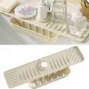 17.7 Inch Silicone Faucet Splash Guard Mat with Sponge Holder, Drying Mat with Frame for Kitchen Bathroom Sink Accessory Back with buckle Faucet Water Catcher Mat (17.7" x 5.9", Beige)