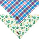 2 x DOGWONG Boy Dog Bandanas 2 Pack, Dinosaur Blue Plaid Print Triangle Reversible Rabbit Carrot Pet Scarf Durable Male Bandana for Small and Medium Dogs (Small)