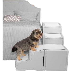 Pet Gear Easy Step Bed Stair for Cats/Dogs, Adjusts to Either Side of Bed, Removable Washable Carpet Treads, Storage Compartment, for Pets Up to 75lbs,New Essential Gray