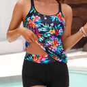 Yonique Two Piece Tankini Swimsuits for Women with Shorts Tummy Control Bathing Suits Athletic Swimwear (Black, M)