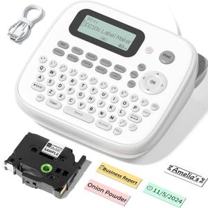 D210s Label Maker Waterproof-Labels, Label Machine with-Tape Laminated 12mm 0.47 White, Portable Labeling Maker with Keyboard & One-Touch-Keys, for Home Kitchen Office School Organization