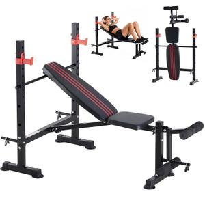 DUMOS Adjustable Weight Bench Set with Rack, 650LBS Foldable Bench Press