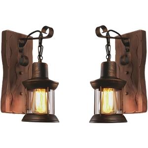 LightInTheBox Rustic Wall Sconces, Vintage Wall Sconce, Rustic Light Fixtures, Farmhouse Antique Wooden Wall Lamp for Aisle, Vanity Mirror, Hallway, Bedroom Bedside, Bar (2 Pack) (2PCS)