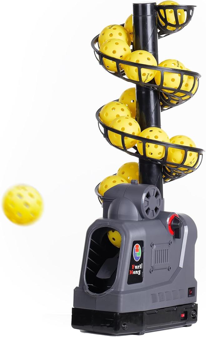 681PBH Pickleball Machine with Auto Swing, 3 Angles & 4 Speeds Adjustable, Portable Pickleball Launcher for Indoors & Outdoors Practice, Powered by Power Bank/Batteries/AC Power, for Beginners, 11.4" X 9.8" X 29.1"