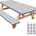 Picnic Table Cover with Bench Covers Portable Table Cloth Built-in Storage Pocket Fitted Tablecloth with Elastic Edges Waterproof Camping Essentials for Indoor Outdoor Rv,72in,Light Grey (72x30in)