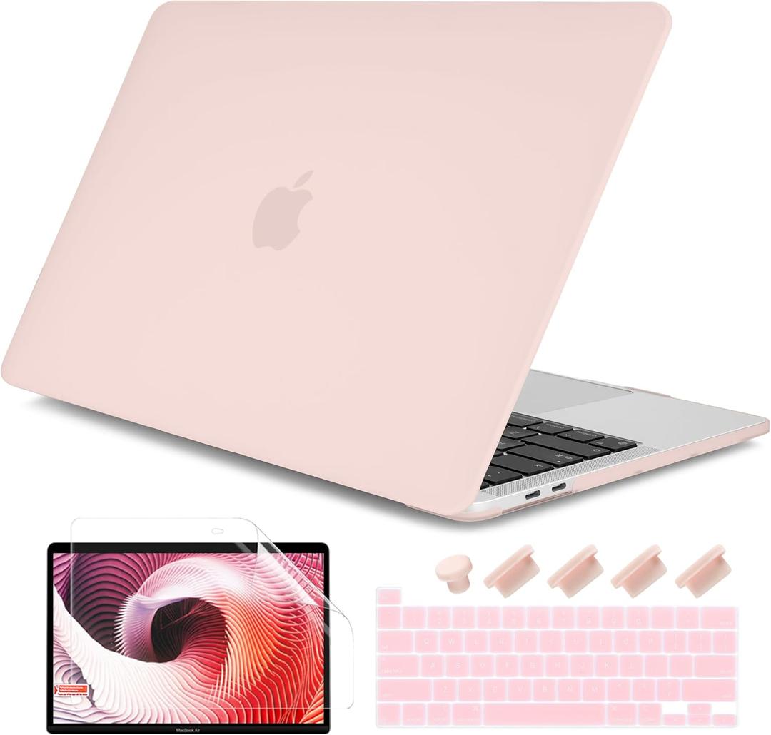 DONGKE for MacBook Pro 13 inch Case 2023 2022 2021 2020 Release Model: A2338 M2/M1 A2289 A2251 with Touch Bar & Touch ID, Frosted Matte Plastic Hard Shell Case & Keyboard Cover, Chalk Pink