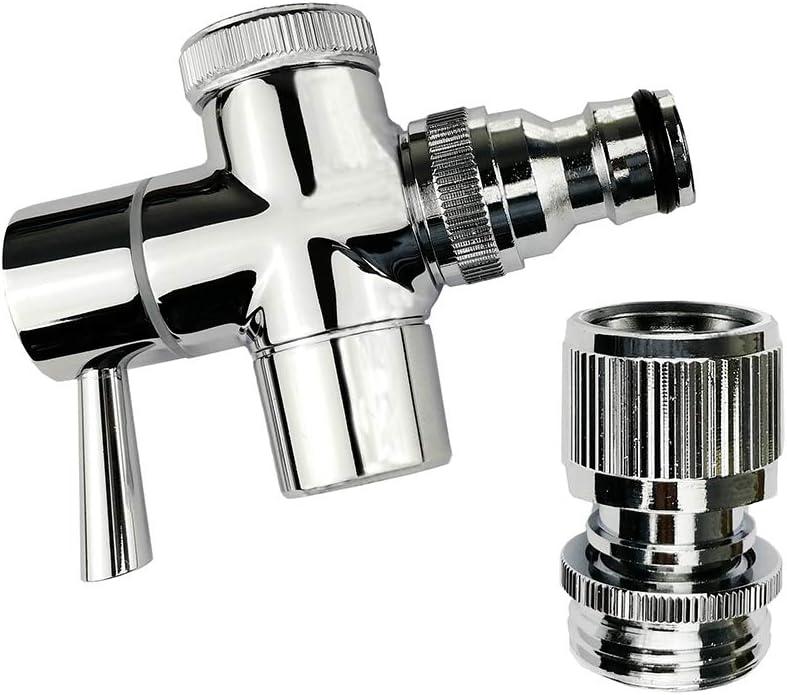 Brass Faucet Diverter Valve with Quick Connection, Faucet Diverter Valve From Sink To Garden Hose/ Shower Hose, Washing Machine/ Dishwasher, for Bathroom/ Kitchen (Chrome)