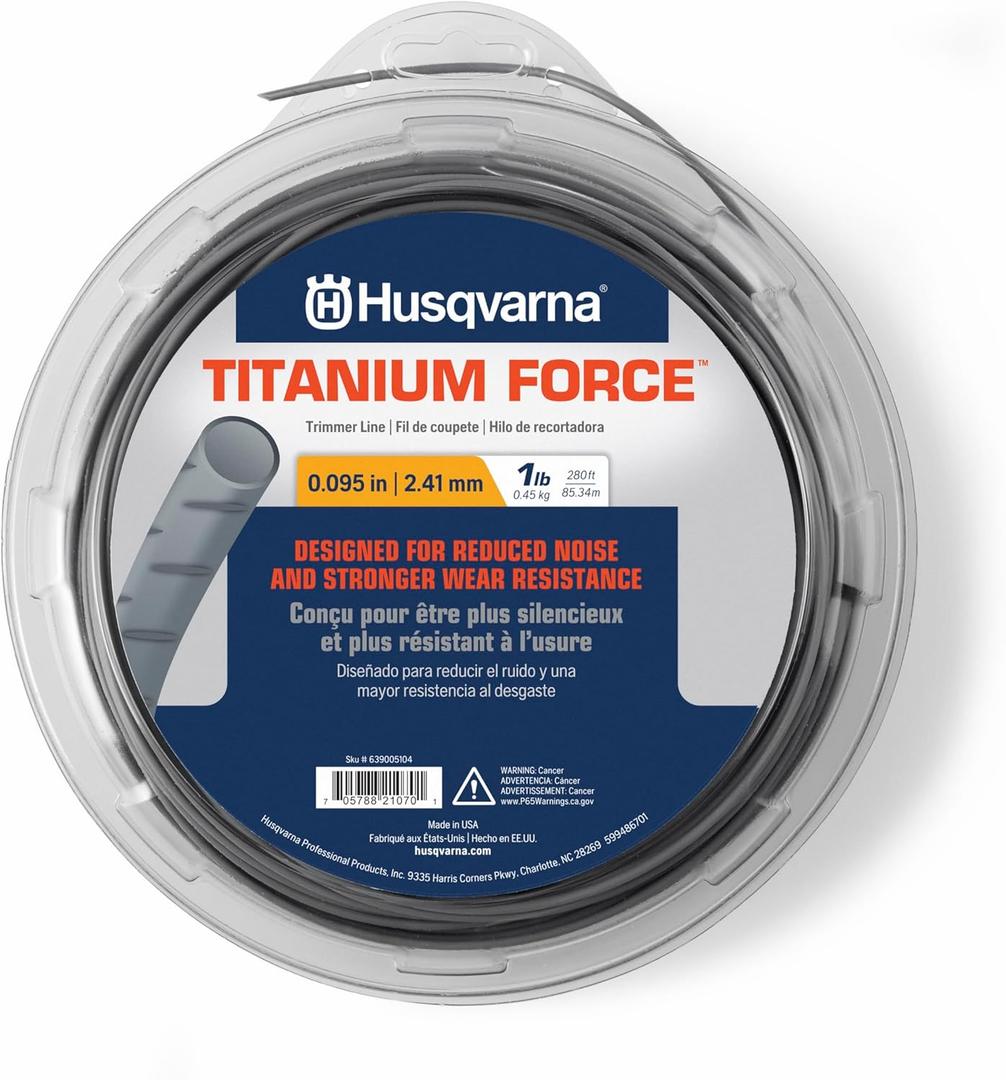 Husqvarna Titanium Force 0.095-Inch, 280-Foot Spooled String Trimmer Line, Professional Grade Copolymer Weed Eater Line with Cutter