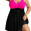 Hanna Nikole Womens Plus Size Swim Dress Swimsuit One Piece Tummy Control Bathing Suit Flowy Body Shaping Swimwear (Pink＆Black, Size 18W)