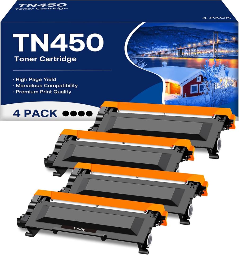 Tn450 Toner Cartridge High Yield Replacement for Brother TN-450 TN420 Compatible with HL-2270DW HL-2280DW MFC-7360N MFC-7860DW DCP-7065DN Printer (4 Black)