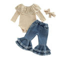 fhutpw Newborn Baby Girl Clothes Infant Rib Frill Long Sleeve Romper Flared Pants Headband Set 6/9M