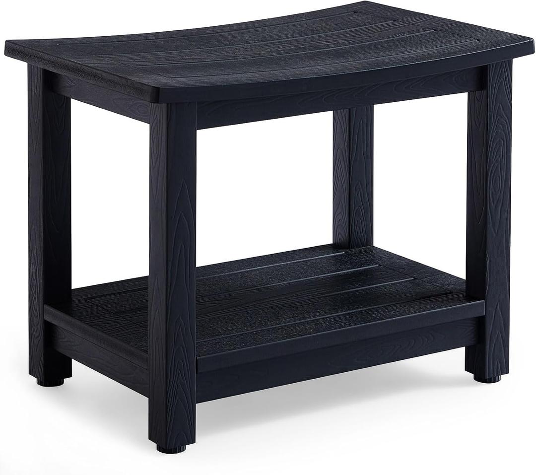 KaimuBench Heavy Duty HDPS Shower Bench Seat, Waterproof Shower Stool for Shaving Legs, Large Poly Lumber Bathroom Chair Seat with Adjustable Feet, Indoor/Outdoor Use, No Maintenance, Black