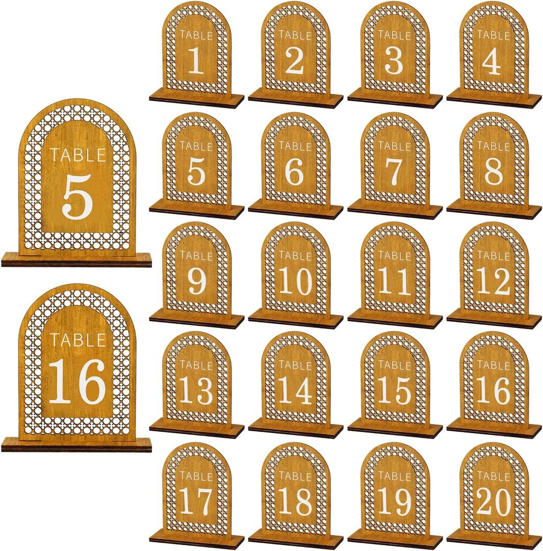 Rattan Arch Wedding Table Numbers 1-20 with Stands