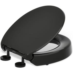 KOHLER 25876-7 Hyten Elevated Quiet-Close round-front toilet seat, Black Black
