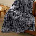 Bedsure GentleSoft Fluffy Fuzzy Tie-dye Grey Throw Blanket for Men, Soft Cozy Minky Fleece Faux Fur Blanket for Couch, Mens Room Decor Charcoal Gray Bed Cover, Thick Warm Plush Gifts for Dad, Him