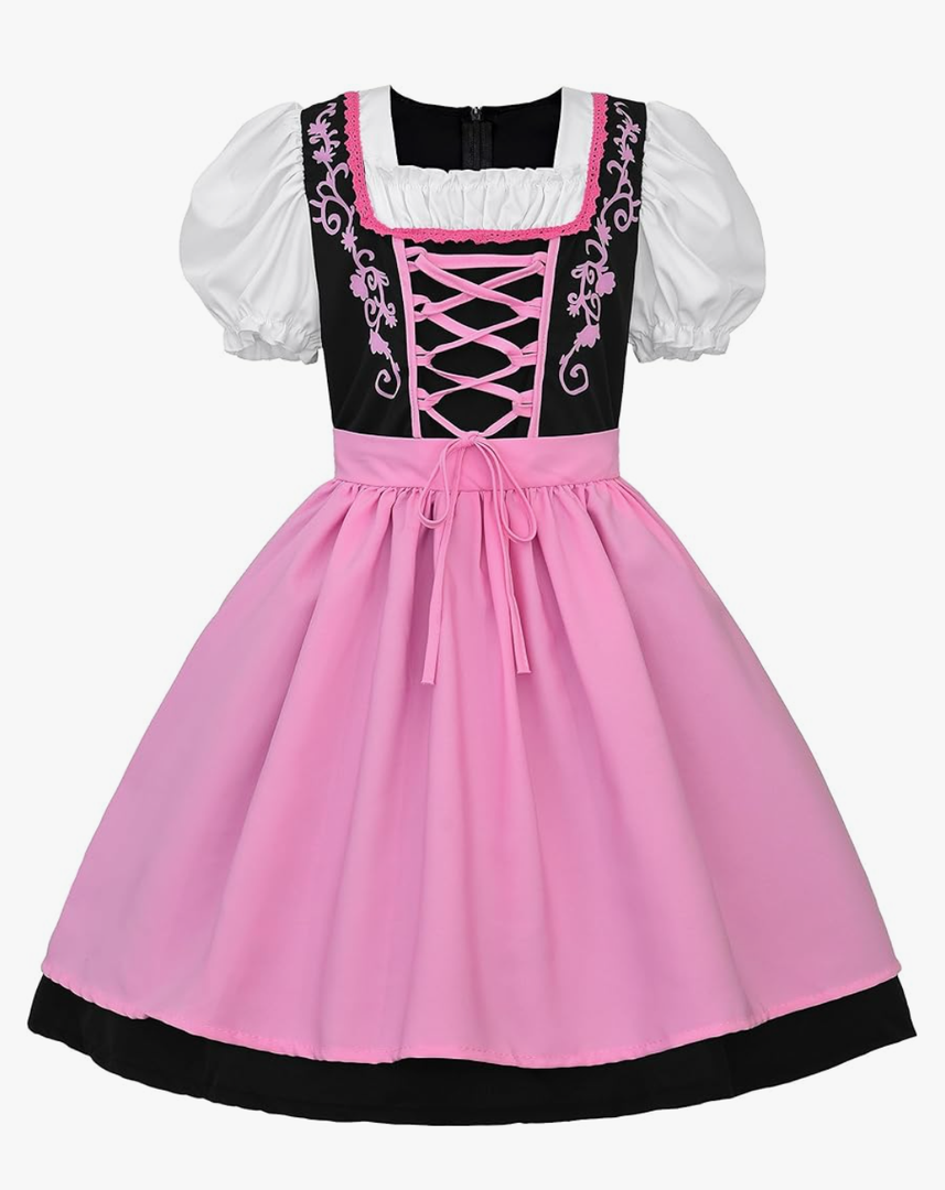 JerrisApparel Girl Dirndl Oktoberfest Costume Bavarian Beer Festival Dress Maid Apron Halloween Cosplay Outfits, L(10-12Y)
