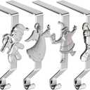 XENTUMI Christmas Stocking Holders for Mantle Set of 4, Reusable Christmas Stocking Hooks, No-Damage Xmas Hanger for Fireplace Mantle Grip Stand Christmas Decoration Ornaments Hanging Shelf Floor (Silver)