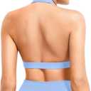 YEOREO Roxanie Women Halter Sports Bra Scoop Neck Removable Padded Open Back Yoga Workout Crop Tank Top (Large, Ice Blue)