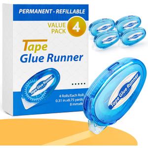 4 Pack Double Sided Tape Roller, 8mm x 315 Inch Permanent Adhesive Scrapbook Tape Dispenser Runner, Glue Tape Roller for Scrapbooking, Crafts and Arts Projects, Photo-Safe, Smooth & Clean