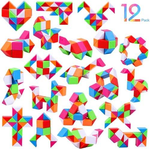 JOLLYFUN 10 Pack Magic Snake Cube Fidget Toys for Kids - 24 Blocks Rainbow Twist Puzzle, Party Favors, Classroom Prizes, Birthday Goodie Bag Fillers, Stress Relief Sensory Toys