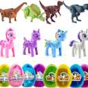 Pinkiwine 8 Pack Jumbo Unicorn & Dinosaur Deformation Eggs Prefilled Plastic Easter Eggs with Toys Inside for Kids Boys Girls Toddlers Easter Basket Stuffers Gifts Fillers Party Favors