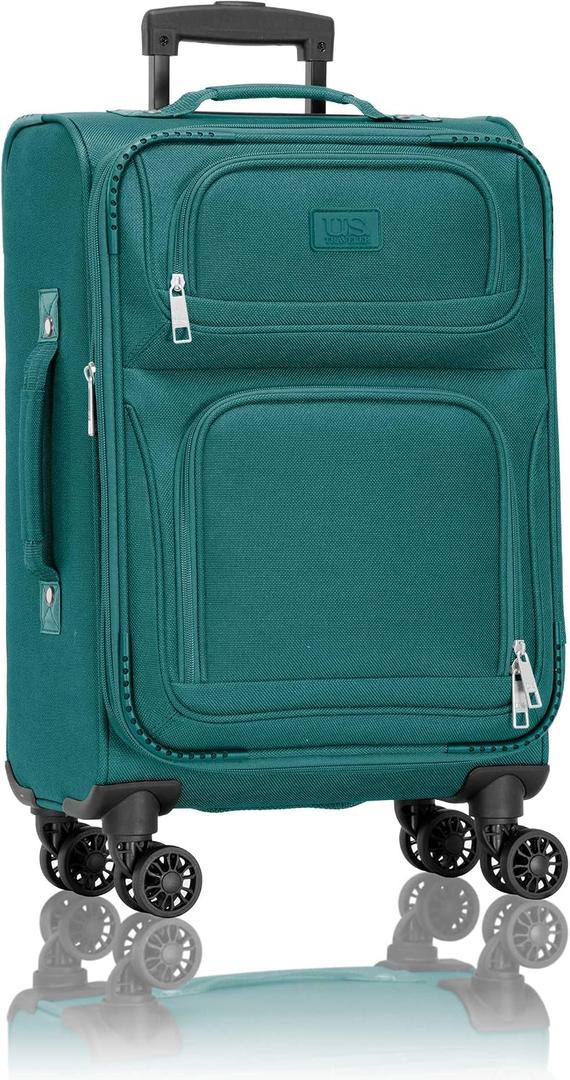 U.S. Traveler Rio Lightweight Softside Rolling Carry-on Suitcase, 4-Wheel Single, Teal, 22"